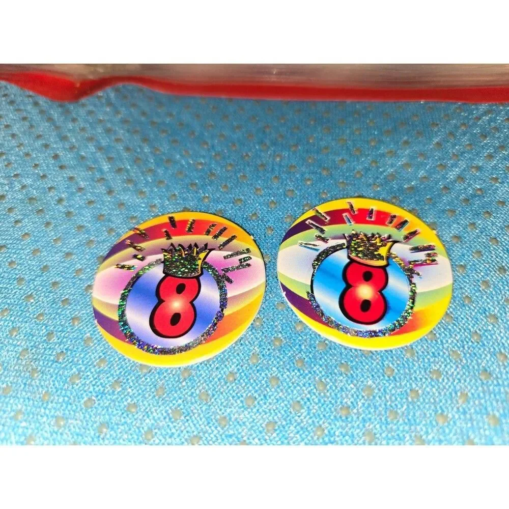 Vintage 1990s POG 8 Ball Crown King HTF RARE Game Toy Colorful Shiny Chrome Foil